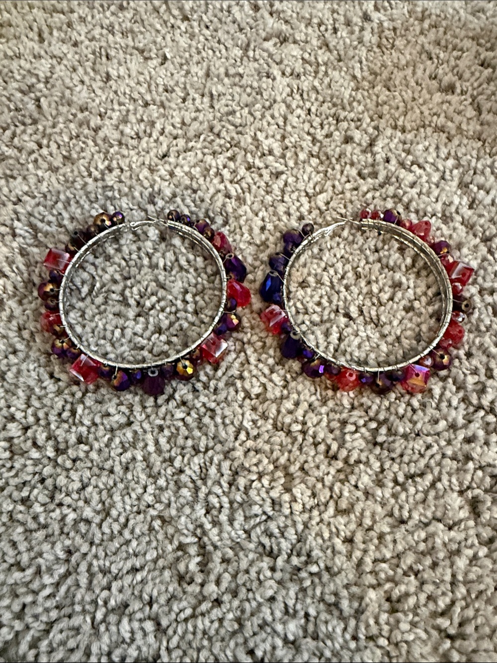 Sassy Jones Rochinda XL Colorful Beaded Hoop Earrings - Purple & Pink
